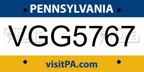 VGG5767 Pennsylvania License Plate