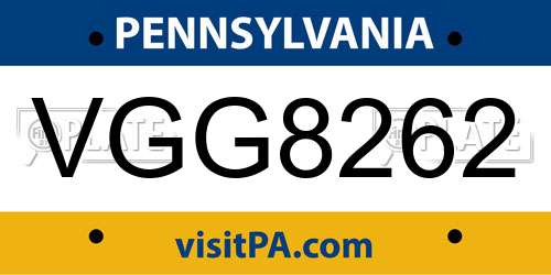 VGG8262 Pennsylvania License Plate