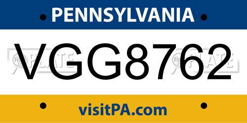 VGG8762 Pennsylvania License Plate