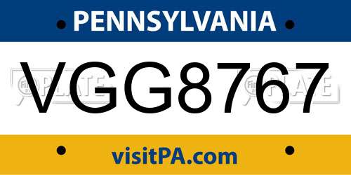 VGG8767 Pennsylvania License Plate