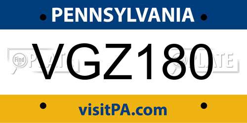 VGZ180 Pennsylvania License Plate