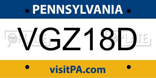 VGZ18D Pennsylvania License Plate