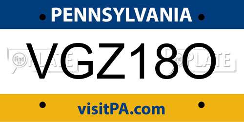 VGZ18O Pennsylvania License Plate