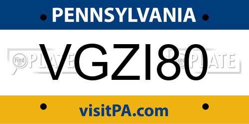 VGZI80 Pennsylvania License Plate