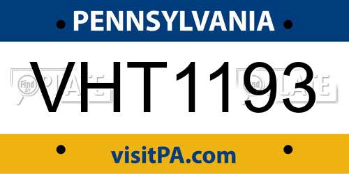 VHT1193 Pennsylvania License Plate