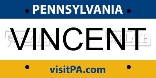 VINCENT Pennsylvania License Plate