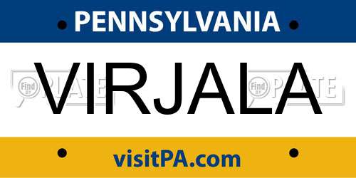 VIRJALA Pennsylvania License Plate