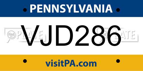 VJD286 Pennsylvania License Plate