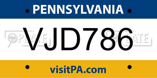 VJD786 Pennsylvania License Plate