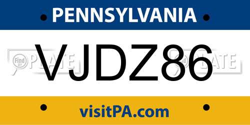 VJDZ86 Pennsylvania License Plate