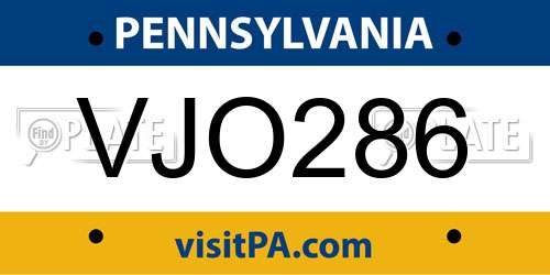 VJO286 Pennsylvania License Plate