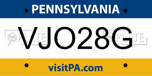 VJO28G Pennsylvania License Plate