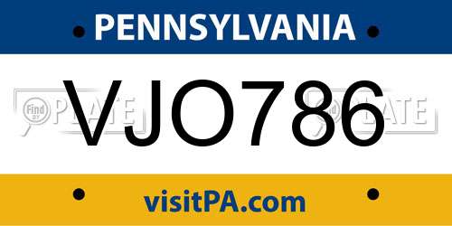 VJO786 Pennsylvania License Plate