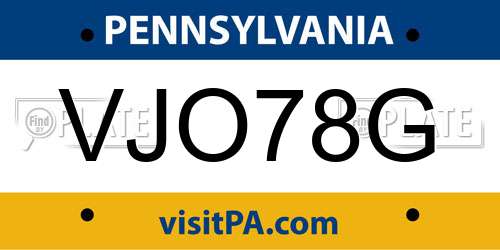 VJO78G Pennsylvania License Plate