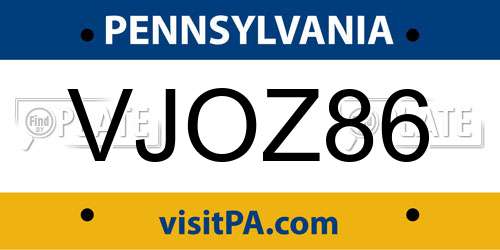 VJOZ86 Pennsylvania License Plate