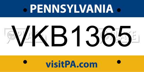 VKB1365 Pennsylvania License Plate