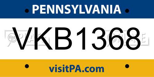 VKB1368 Pennsylvania License Plate