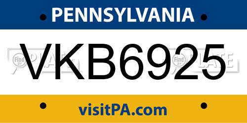 VKB6925 Pennsylvania License Plate