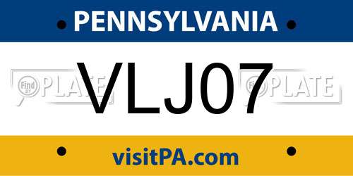 VLJ07 Pennsylvania License Plate