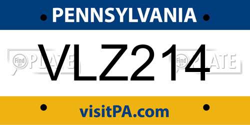 VLZ214 Pennsylvania License Plate
