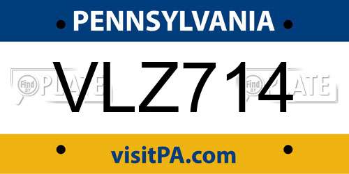 VLZ714 Pennsylvania License Plate