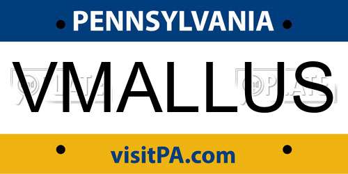 VMALLUS Pennsylvania License Plate