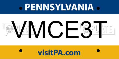 VMCE3T Pennsylvania License Plate