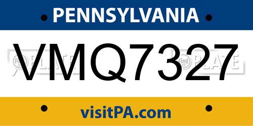 VMQ7327 Pennsylvania License Plate