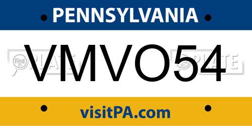 VMVO54 Pennsylvania License Plate