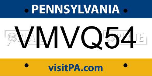 VMVQ54 Pennsylvania License Plate