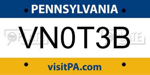 VN0T3B Pennsylvania License Plate