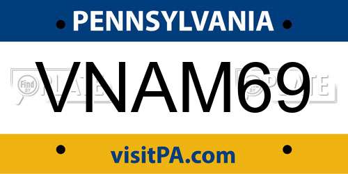 VNAM69 Pennsylvania License Plate