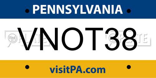 VNOT38 Pennsylvania License Plate