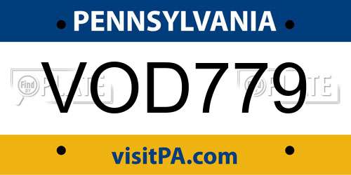 VOD779 Pennsylvania License Plate