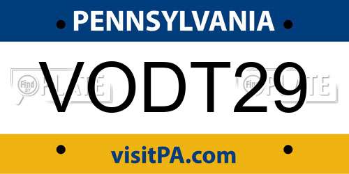 VODT29 Pennsylvania License Plate
