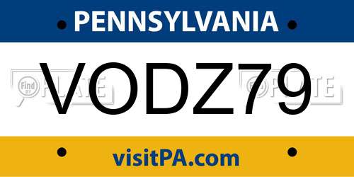 VODZ79 Pennsylvania License Plate