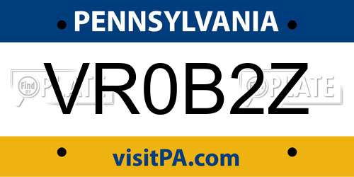 VR0B2Z Pennsylvania License Plate