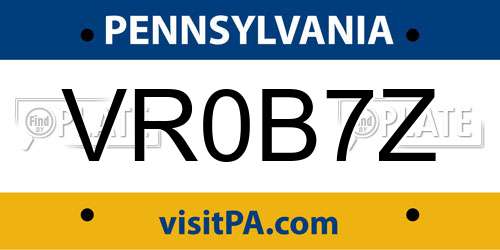 VR0B7Z Pennsylvania License Plate