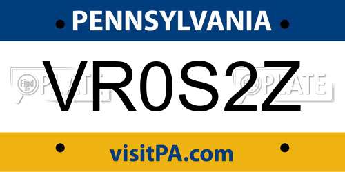 VR0S2Z Pennsylvania License Plate