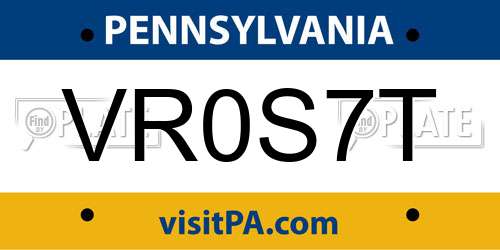 VR0S7T Pennsylvania License Plate