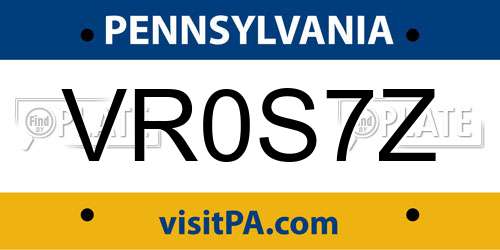 VR0S7Z Pennsylvania License Plate