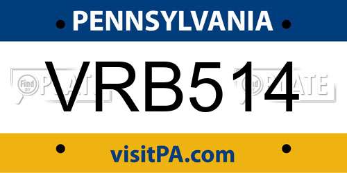VRB514 Pennsylvania License Plate