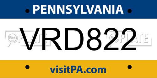 VRD822 Pennsylvania License Plate