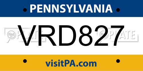 VRD827 Pennsylvania License Plate