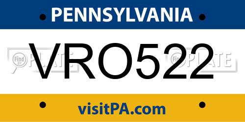 VRO522 Pennsylvania License Plate