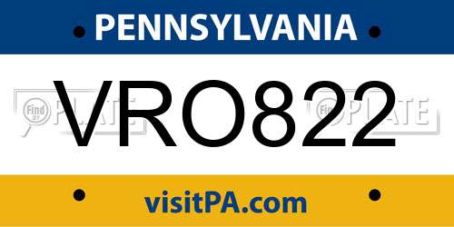 VRO822 Pennsylvania License Plate