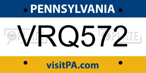VRQ572 Pennsylvania License Plate