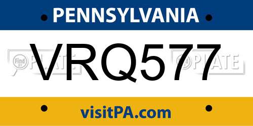 VRQ577 Pennsylvania License Plate