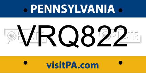 VRQ822 Pennsylvania License Plate