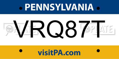 VRQ87T Pennsylvania License Plate